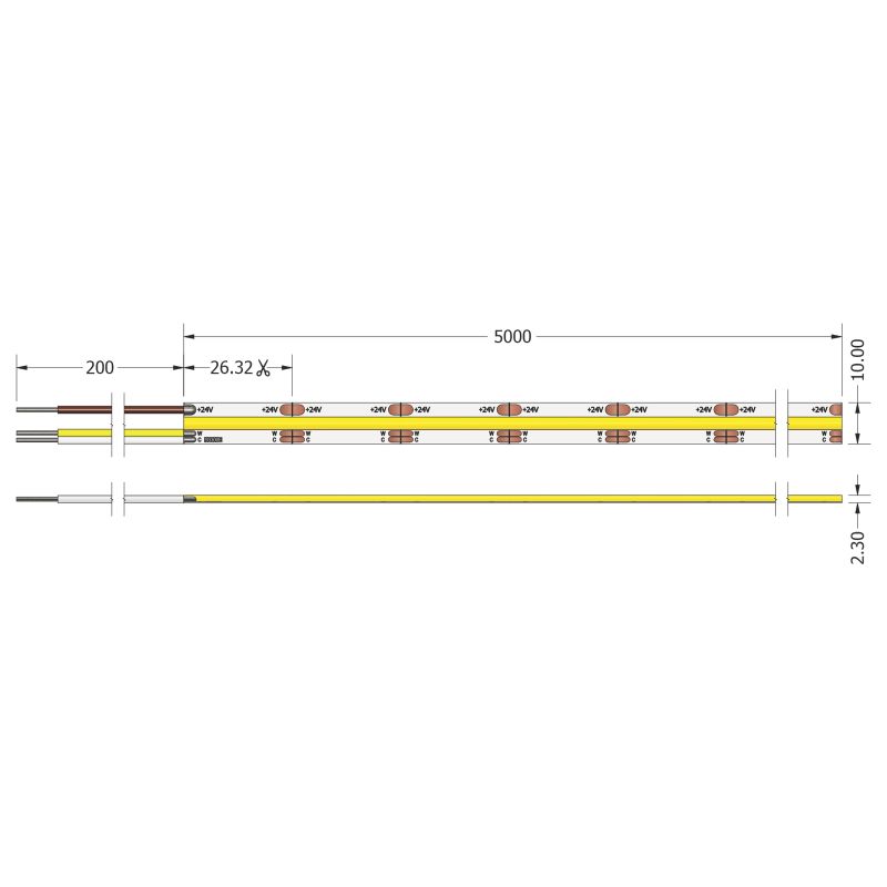 Ταινία LED TΩRA COB Tunable white 2700-6500K 7+7 Watt/m 24V CRI90 IP20 608 led/m 5m (10mm) -  Τεμ.