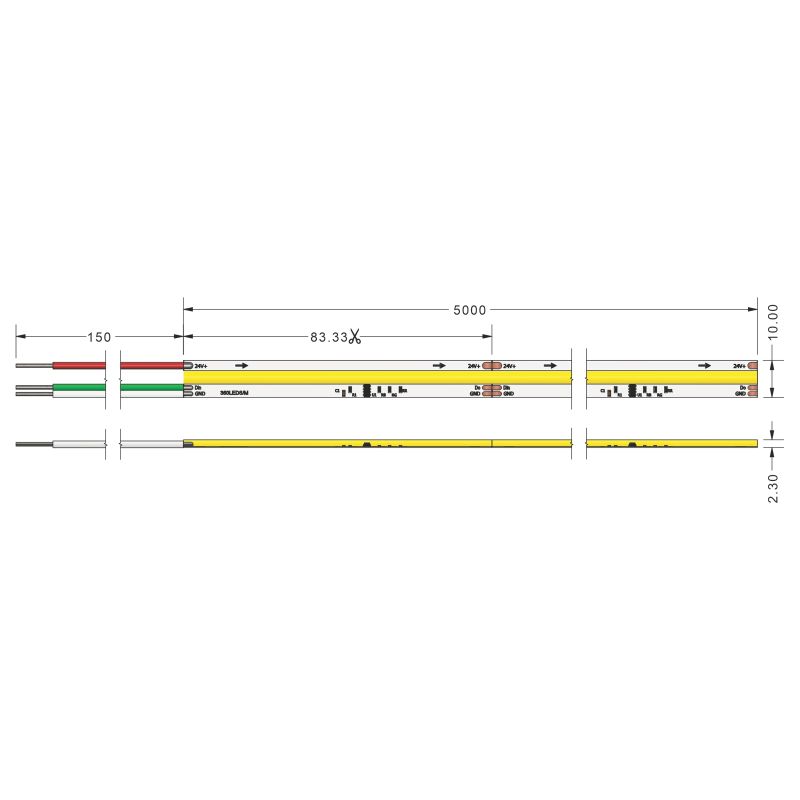 Ταινία LED TΩRA COB SPI 11 Watt/m 24V CRI90 IP20 360 led/m 3000K 5m (10mm) -  Τεμ.