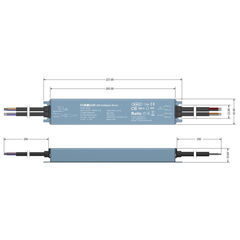 Dimmable Dali, Push , 0-10V  led driver Cubalux 100Watt 24V IP67 -  Τεμ.