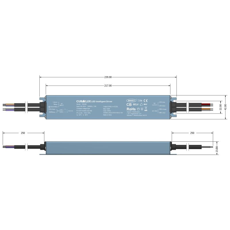 Dimmable Dali, Push , 0-10V  led driver Cubalux 150Watt 24V IP67 -  Τεμ.