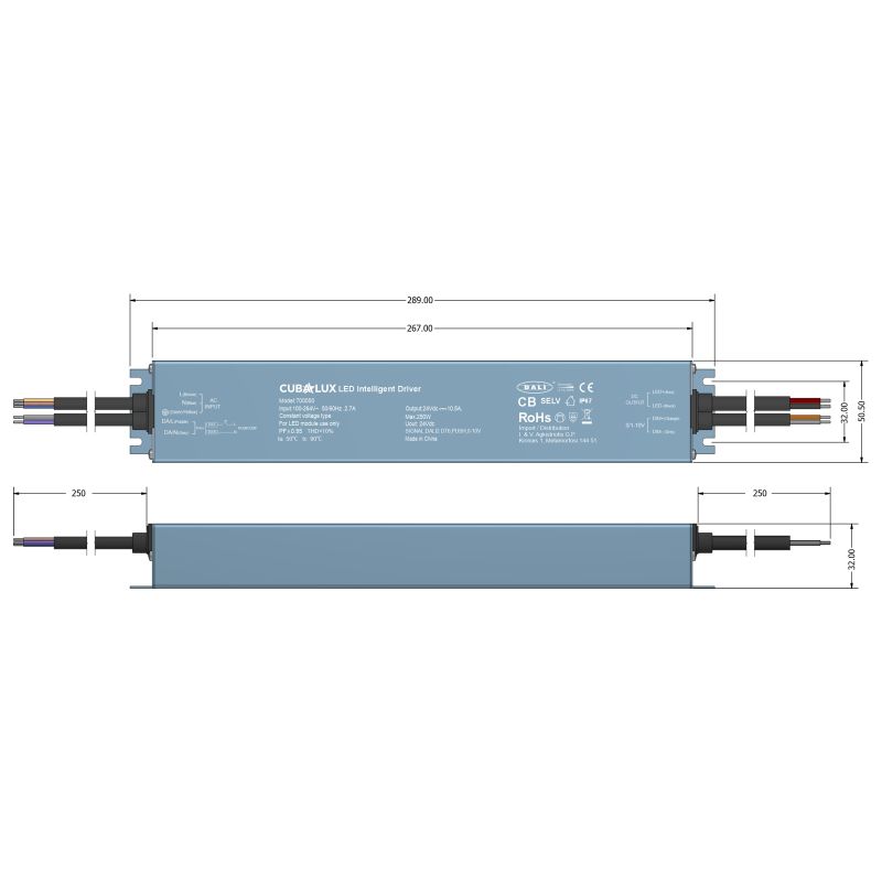 Dimmable Dali, Push , 0-10V  led driver Cubalux 250Watt 24V IP67 -  Τεμ.