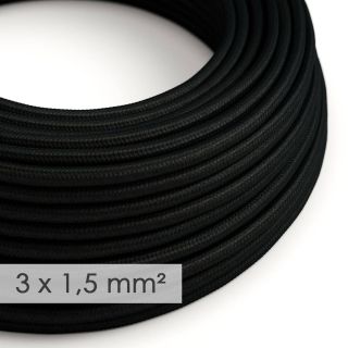 Στρόγγυλο Υφασμάτινο Καλώδιο 3x1,50 εφέ μεταξιού Μαύρο -  Μέτρ