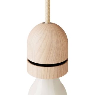 E27 Hemispherical Threaded Wooden Lamp Holder Kit Neutral