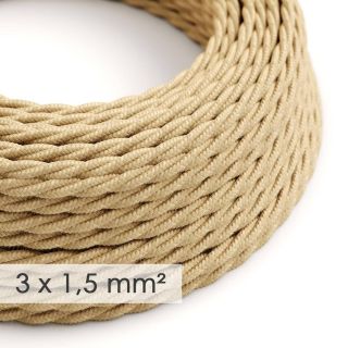 Στριφτό Υφασμάτινο καλώδιο 3x1,50mm, Φυσικό Σχοινί Γιούτα TN06 -  Μέτρ