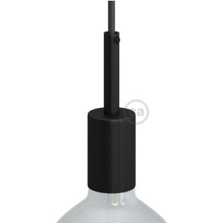 Cylindrical metal E27 lamp holder kit with 7 cm cable clamp, Black