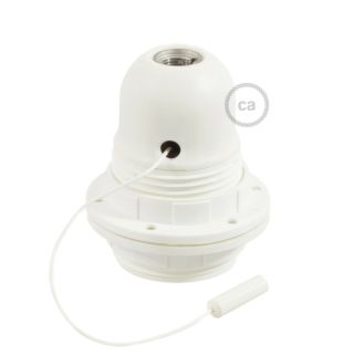 Double ferrule thermoplastic E27 lamp holder kit for lampshade with pull switch - White
