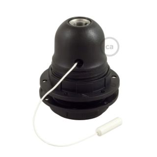 Double ferrule thermoplastic E27 lamp holder kit for lampshade with pull switch - Black