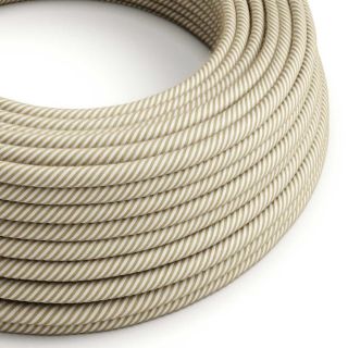 Στρόγγυλο Υφασμάτινο καλώδιο Vertigo - ERN07 3x0,75, Ριγέ Φυσική Τριχιά - Λευκό -  Μέτρ