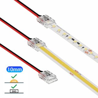 Κονέκτορας παροχής IP20/65 με καλώδιο 15cm για μονόχρωμη ταινία led SMD/COB πλάτους 10mm -  Τεμ.
