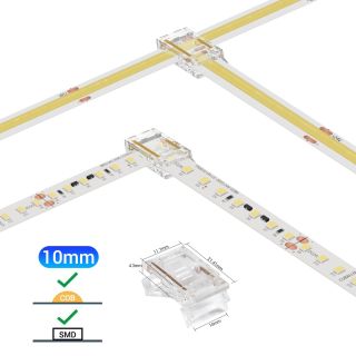Γωνιακός/Τ κονέκτορας IP20/65 για μονόχρωμη ταινία led SMD/COB πλάτους 10mm -  Τεμ.