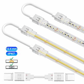 Ενδιάμεσος κονέκτορας IP67/68 με καλώδιο 20cm για μονόχρωμη ταινία led SMD/COB πλάτους 12.4mm -  Τεμ.