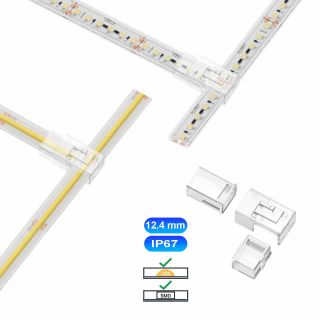 Κονέκτορας T IP67/68 για μονόχρωμη ταινία led SMD/COB πλάτους 12.4mm -  Τεμ.