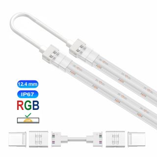 Ενδιάμεσος κονέκτορας IP67/68 με καλώδιο 20cm για RGB ταινία led COB πλάτους 12.4mm -  Τεμ.